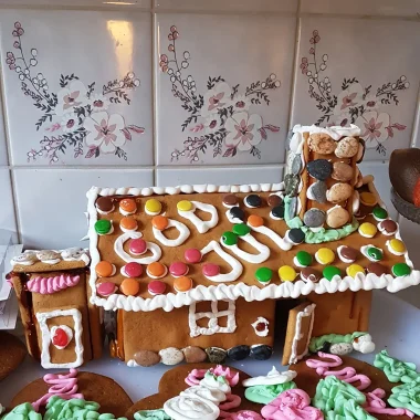 Gingerbread house with outhouse